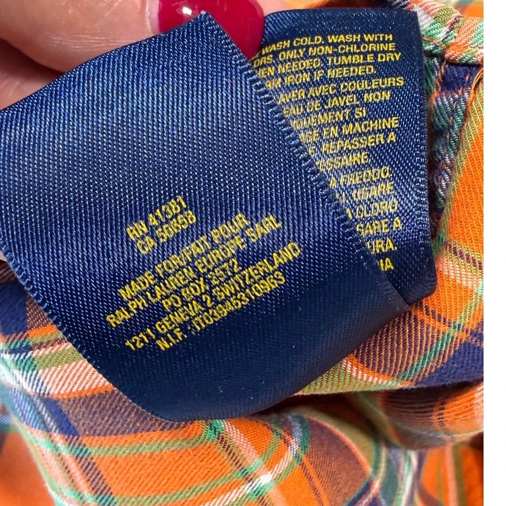 Ralph Lauren Boys XL 18-20 Plaid Button Down Shirt Orange Green Blue Cotton Long